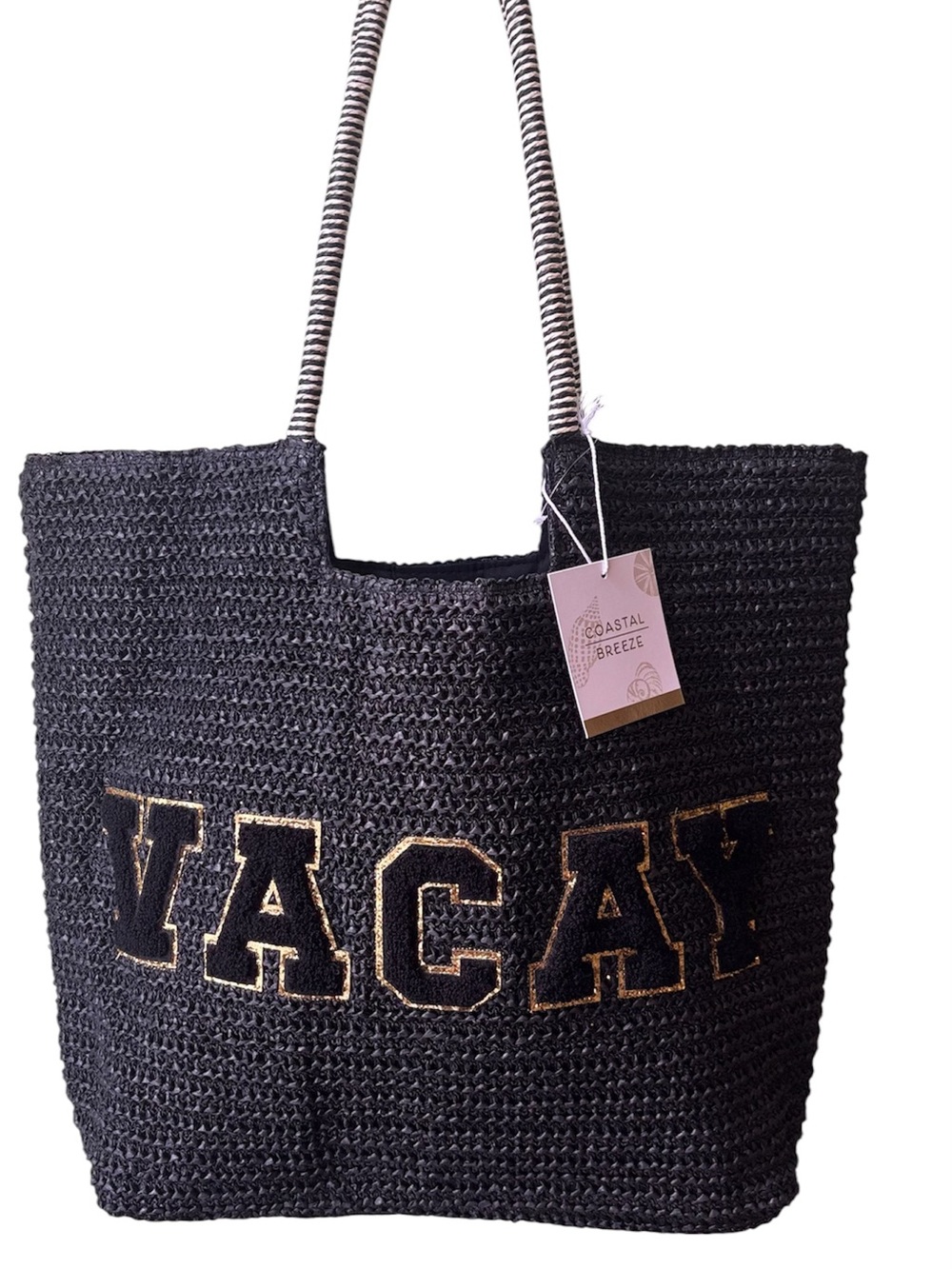 Black 'VACAY' Woven Tote Bag